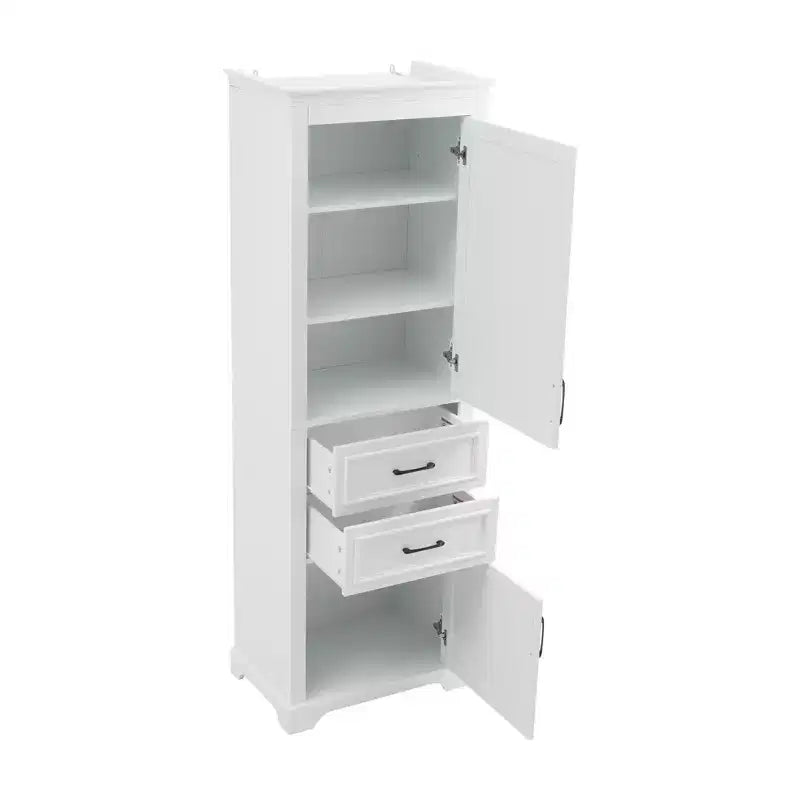 Meuble de rangement de salle de bain autoportant avec tiroir, étagères réglable et fixe, portes à fermeture douce, blanc