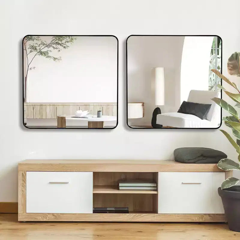 Miroir mural carré de 36 po. avec cadre en aluminium noir pour meuble-lavabo de salle de bain