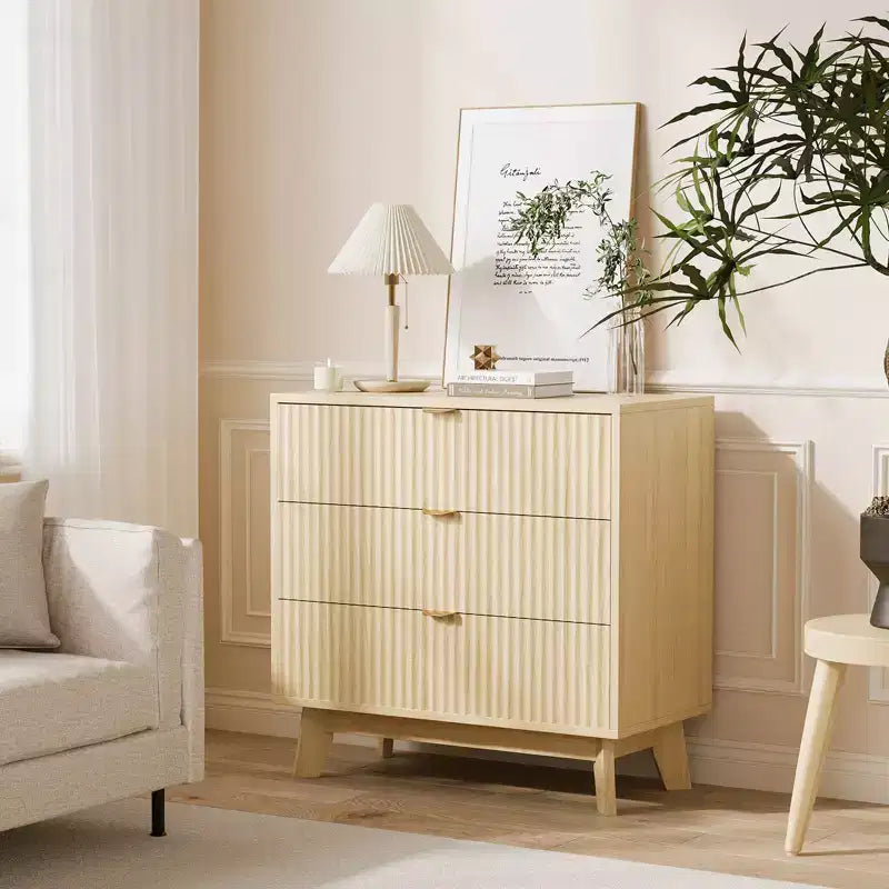 Commode à 3 tiroirs, commode de rangement moderne cannelée, pour chambre à coucher, salon, couloir,