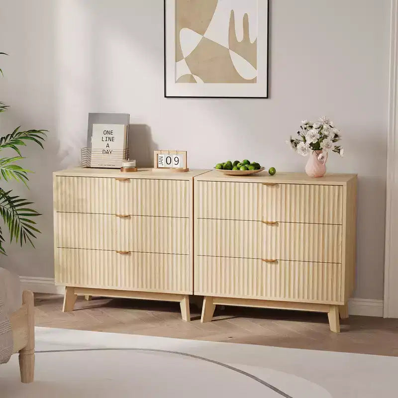 Commode à 3 tiroirs, commode de rangement moderne cannelée, pour chambre à coucher, salon, couloir,