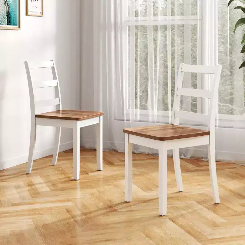 Lot de 4 chaises de salle à manger sans accoudoirs à dossier échelle avec pieds en bois d'hévéa massif