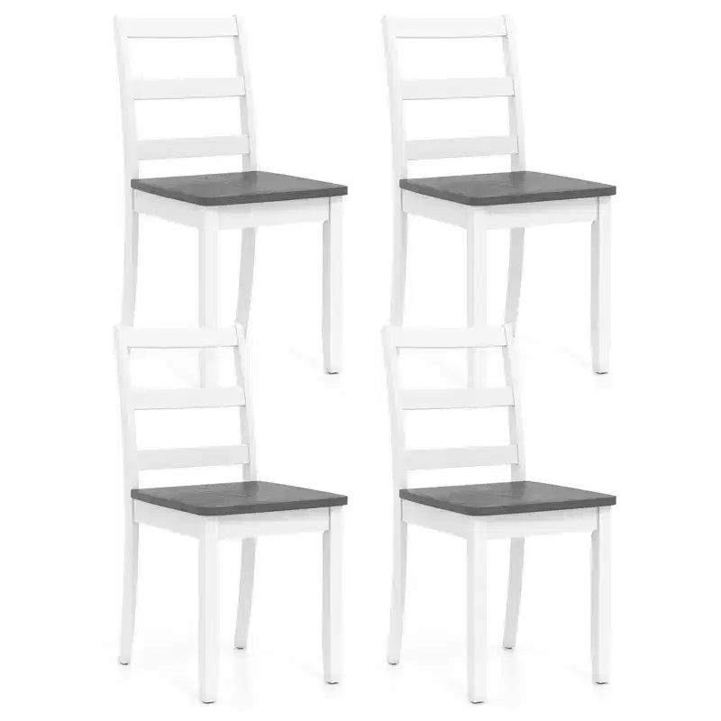 Lot de 4 chaises de salle à manger sans accoudoirs à dossier échelle avec pieds en bois d'hévéa massif