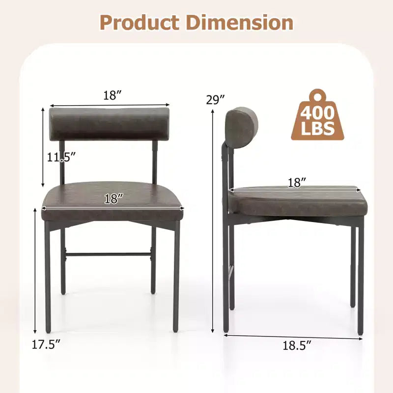 Lot de 2 chaises de salle à manger en similicuir rembourrées avec dossier incurvé