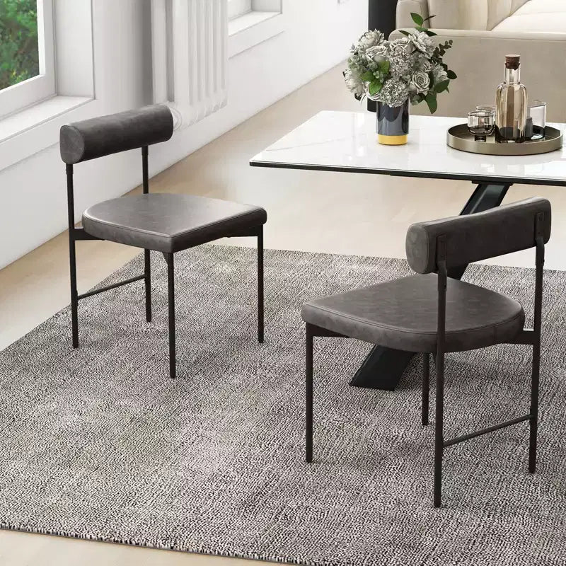 Lot de 2 chaises de salle à manger en similicuir rembourrées avec dossier incurvé