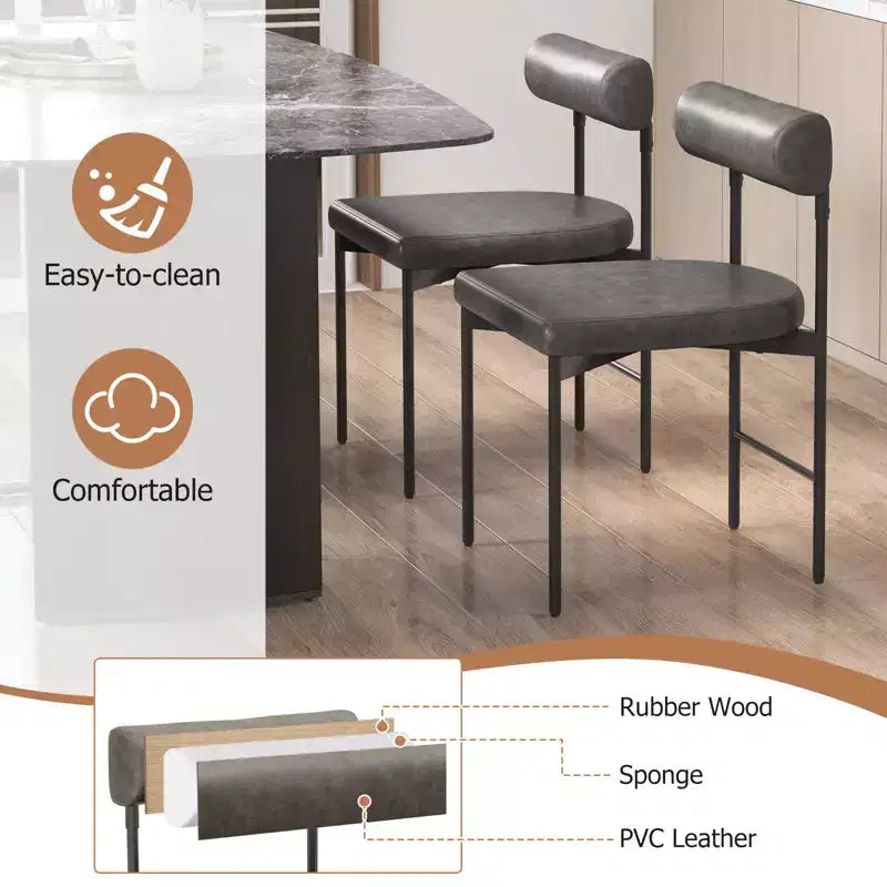 Lot de 2 chaises de salle à manger en similicuir rembourrées avec dossier incurvé