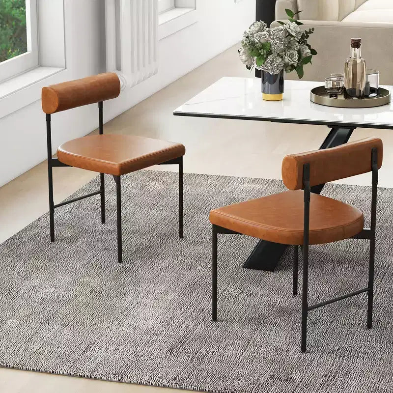 Lot de 2 chaises de salle à manger en similicuir rembourrées avec dossier incurvé