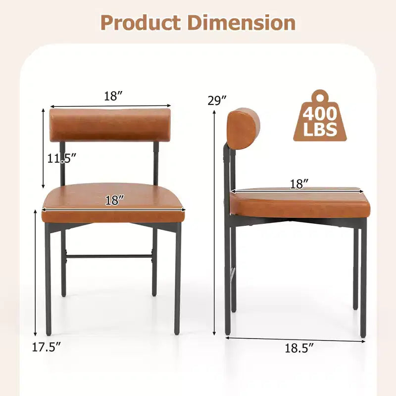 Lot de 2 chaises de salle à manger en similicuir rembourrées avec dossier incurvé