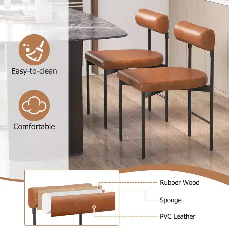 Lot de 2 chaises de salle à manger en similicuir rembourrées avec dossier incurvé