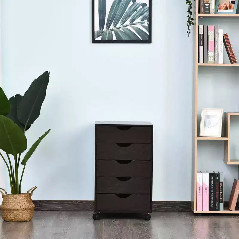 Meuble de rangement à 5 tiroirs avec style nordique minimaliste moderne et roulettes