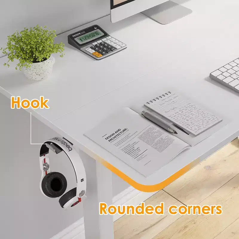 Bureau Debout Électrique Rectangulaire de 40 x 24 pouces, Hauteur Réglable, Bureau Assis-Debout pour la Maison ou le Bureau avec Plateau en Deux Parties, Blanc