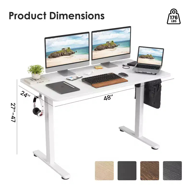 Bureau Debout Électrique Rectangulaire de 40 x 24 pouces, Hauteur Réglable, Bureau Assis-Debout pour la Maison ou le Bureau avec Plateau en Deux Parties, Blanc