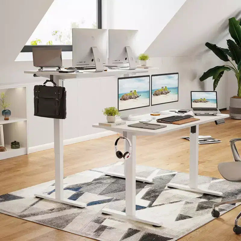 Bureau Debout Électrique Rectangulaire de 40 x 24 pouces, Hauteur Réglable, Bureau Assis-Debout pour la Maison ou le Bureau avec Plateau en Deux Parties, Blanc