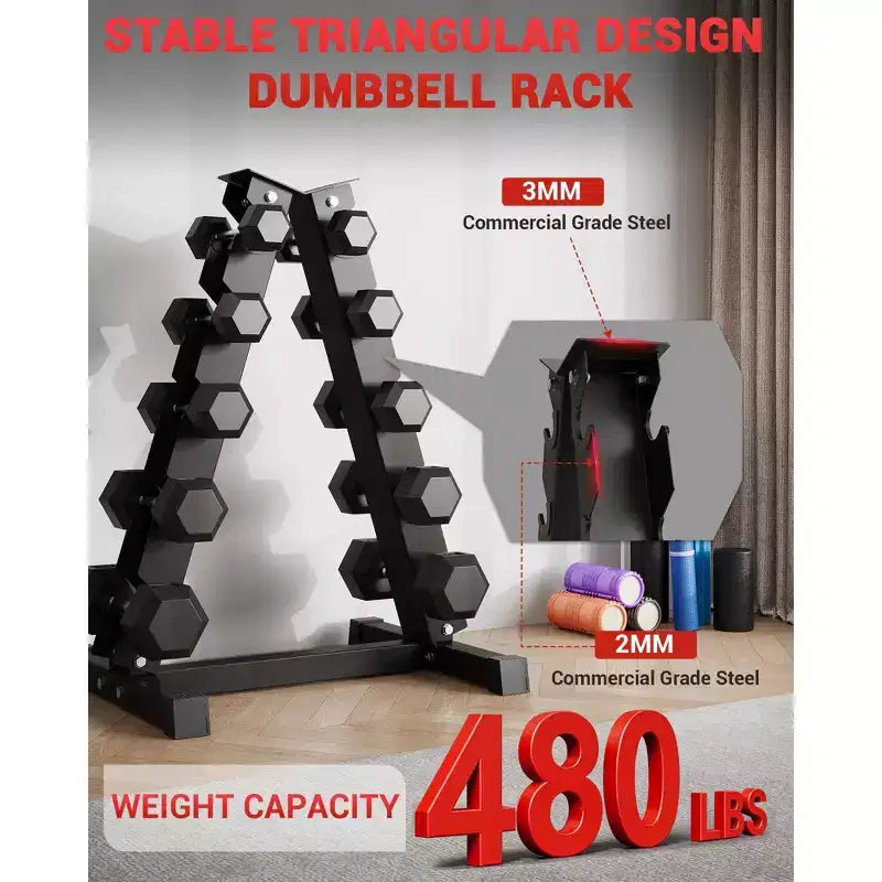 Support d'haltères à 6 niveaux ultra-résistant – Support de poids en acier d'une capacité de 360 kg avec protections en caoutchouc, rangement compact pour gym à domicile