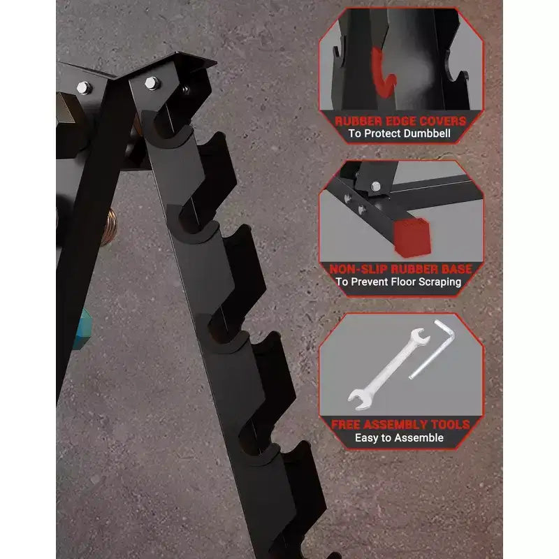 Support d'haltères à 6 niveaux ultra-résistant – Support de poids en acier d'une capacité de 360 kg avec protections en caoutchouc, rangement compact pour gym à domicile