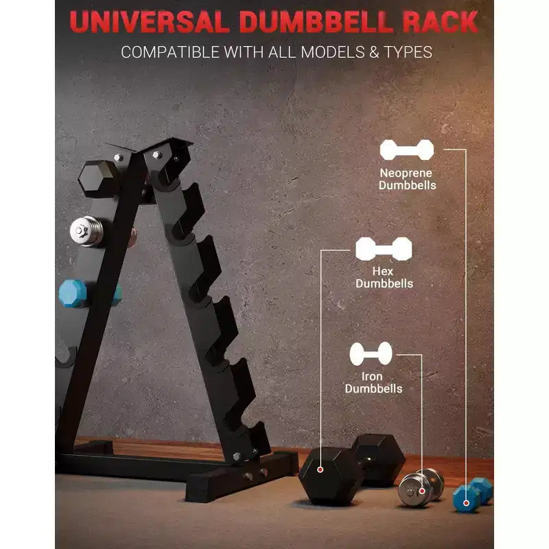 Support d'haltères à 6 niveaux ultra-résistant – Support de poids en acier d'une capacité de 360 kg avec protections en caoutchouc, rangement compact pour gym à domicile