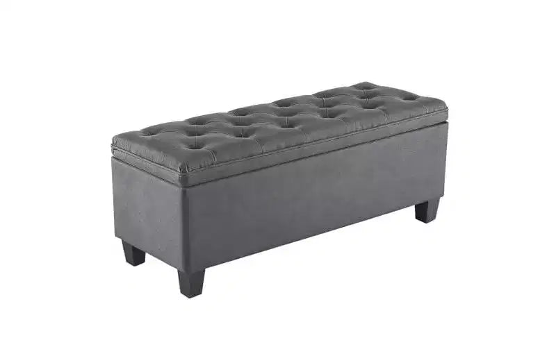 Banc de rangement capitonné 40 L, en tissu de lin doux et coussin épais, pour chambre à coucher et salon, capacité de 150 kg