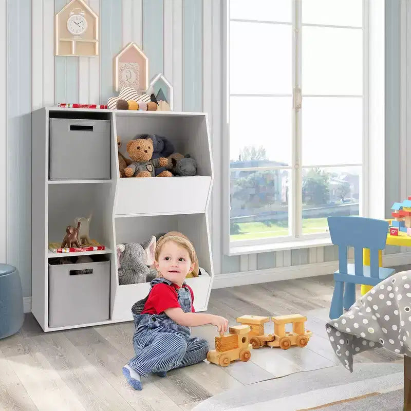 Organisateur de rangement pour jouets d'enfants, étagère en bois à 5 casiers, vitrine avec tiroirs