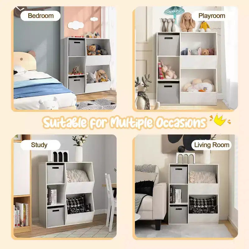 Organisateur de rangement pour jouets d'enfants, étagère en bois à 5 casiers, vitrine avec tiroirs