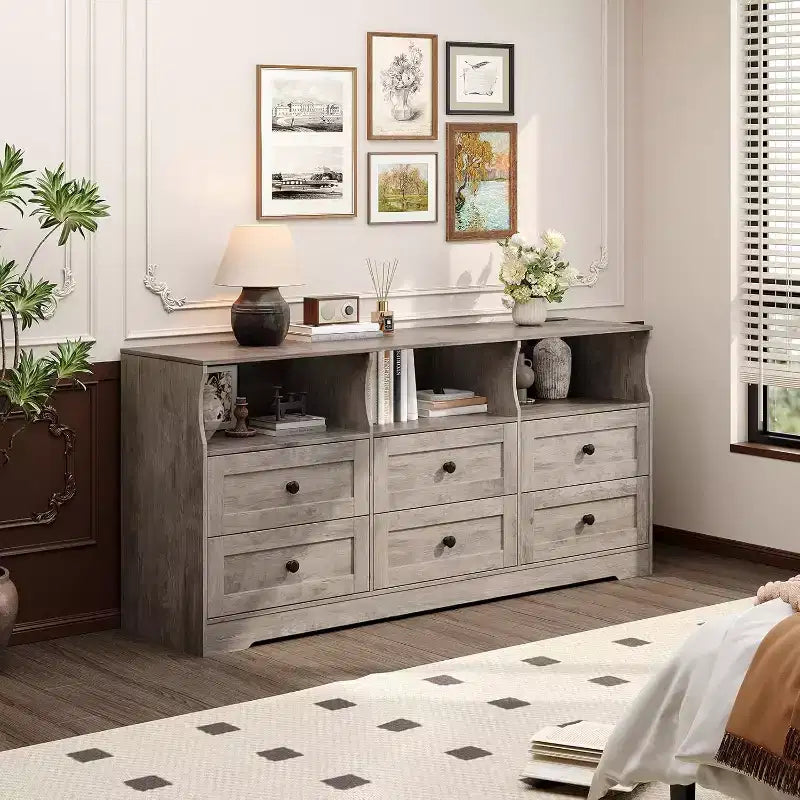 Commode étroite à 6 tiroirs avec étagère ouverte, petite commode peu encombrante pour chambre d'enfant, appartement, placard, meuble de rangement moderne, montage facile