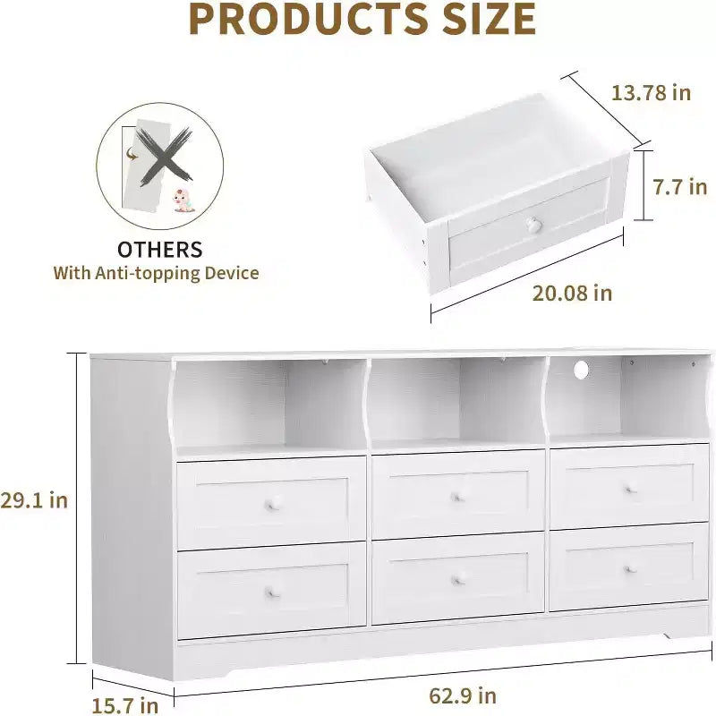 Commode étroite à 6 tiroirs avec étagère ouverte, petite commode peu encombrante pour chambre d'enfant, appartement, placard, meuble de rangement moderne, montage facile