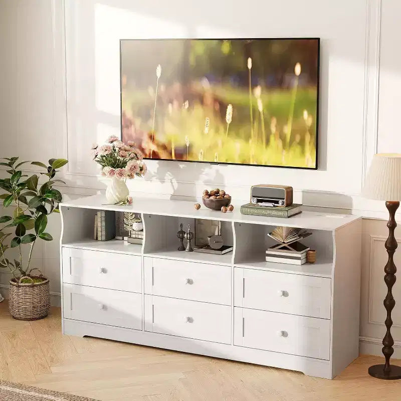 Commode étroite à 6 tiroirs avec étagère ouverte, petite commode peu encombrante pour chambre d'enfant, appartement, placard, meuble de rangement moderne, montage facile