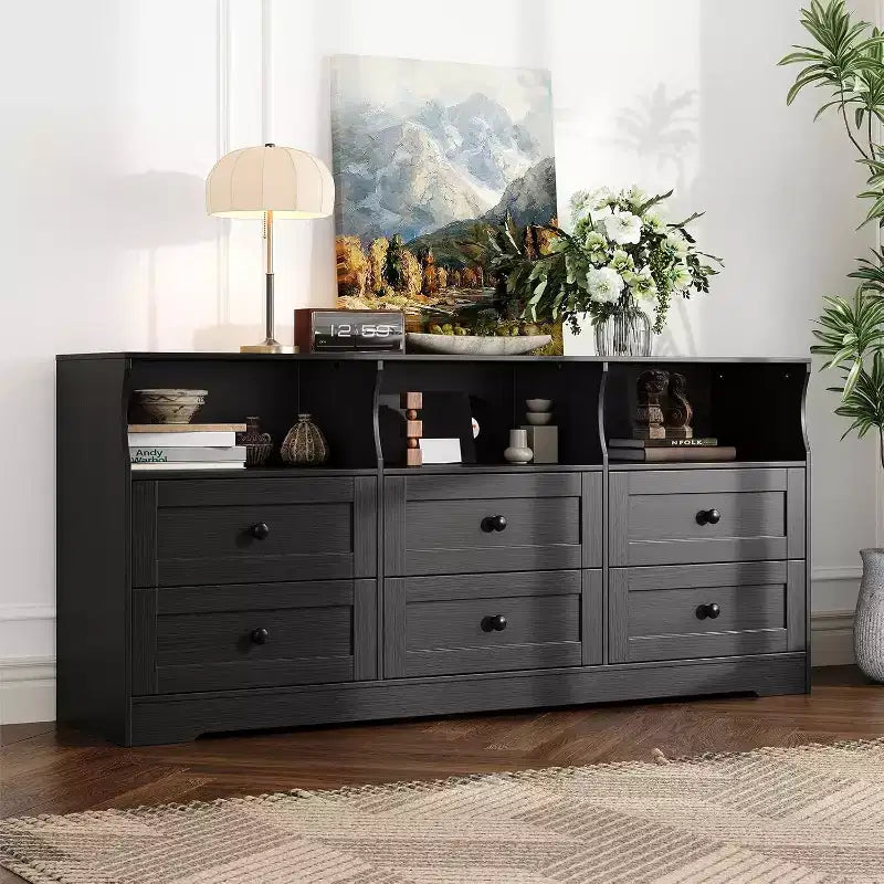 Commode étroite à 6 tiroirs avec étagère ouverte, petite commode peu encombrante pour chambre d'enfant, appartement, placard, meuble de rangement moderne, montage facile