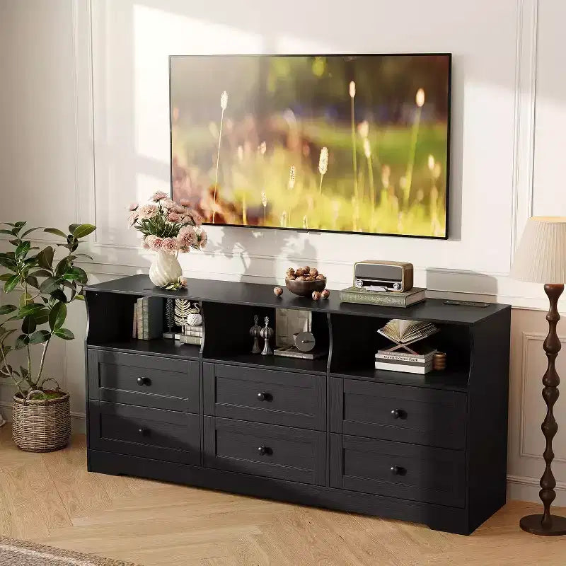 Commode étroite à 6 tiroirs avec étagère ouverte, petite commode peu encombrante pour chambre d'enfant, appartement, placard, meuble de rangement moderne, montage facile