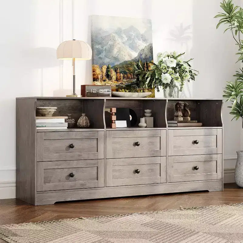 Commode étroite à 6 tiroirs avec étagère ouverte, petite commode peu encombrante pour chambre d'enfant, appartement, placard, meuble de rangement moderne, montage facile