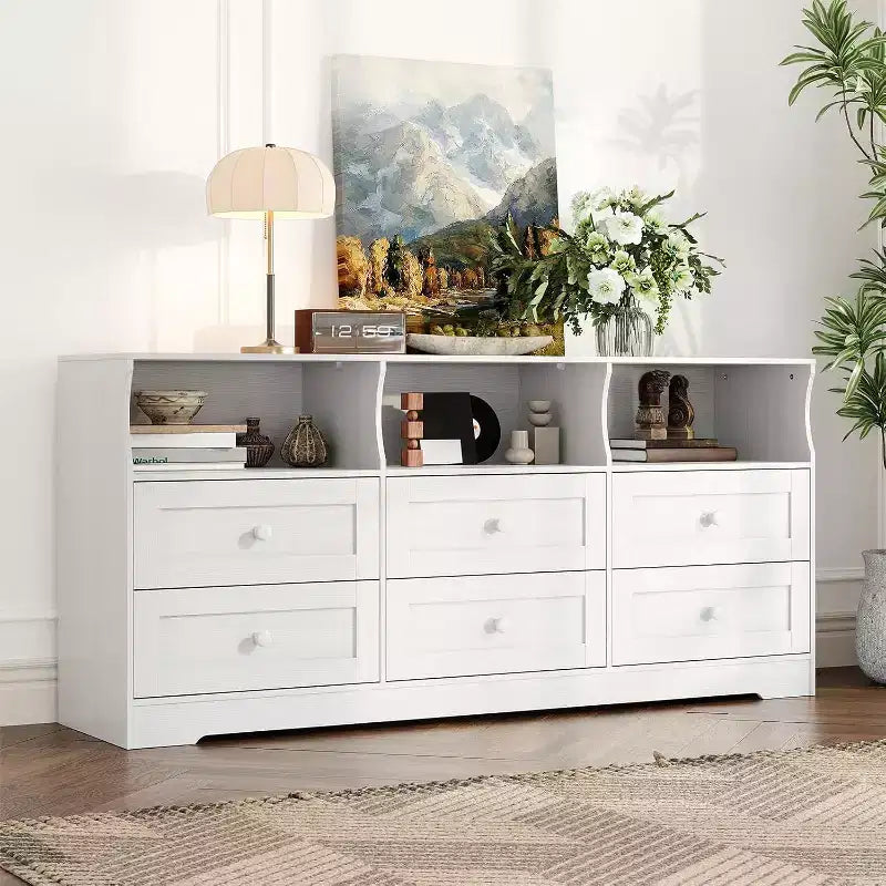 Commode étroite à 6 tiroirs avec étagère ouverte, petite commode peu encombrante pour chambre d'enfant, appartement, placard, meuble de rangement moderne, montage facile