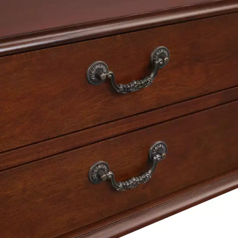 Console Rétro Courbe 43" avec Tiroirs, Table de Canapé avec Pieds en Bois Massif, Table d'Entrée ou de Couloir avec Étagère de Rangement
