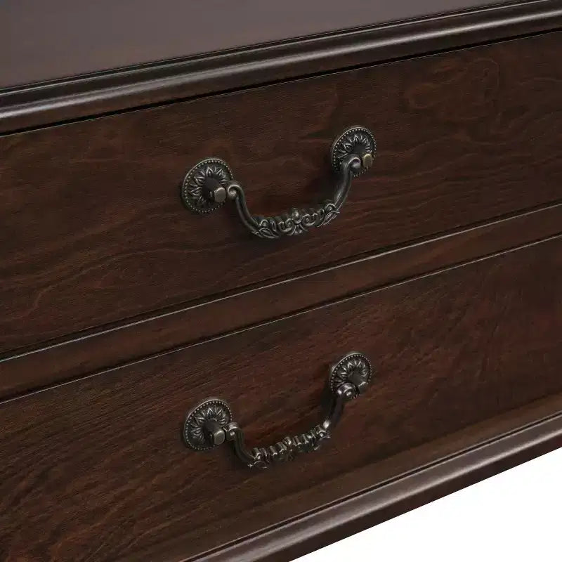 Console Rétro Courbe 43" avec Tiroirs, Table de Canapé avec Pieds en Bois Massif, Table d'Entrée ou de Couloir avec Étagère de Rangement
