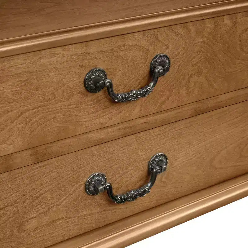 Console Rétro Courbe 43" avec Tiroirs, Table de Canapé avec Pieds en Bois Massif, Table d'Entrée ou de Couloir avec Étagère de Rangement
