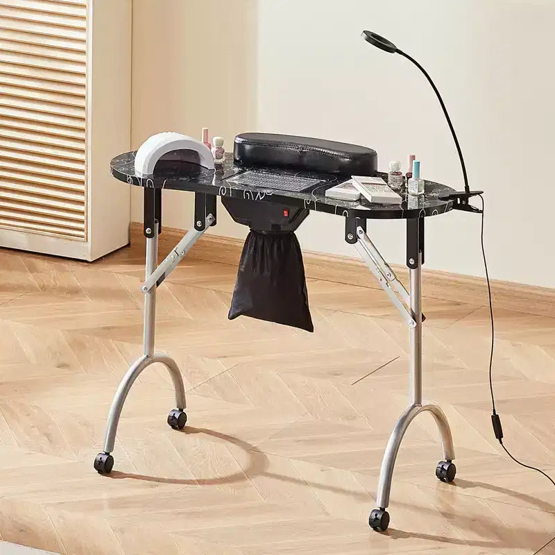 Table de manucure portable, table à ongles pliable avec collecteur de poussière électrique, bureau de technicien d'ongles mobile et 4 roulettes, 3 sacs à poussière, noir