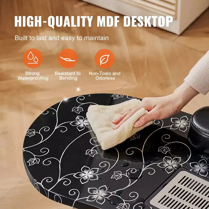 Table de manucure portable, table à ongles pliable avec collecteur de poussière électrique, bureau de technicien d'ongles mobile et 4 roulettes, 3 sacs à poussière, noir