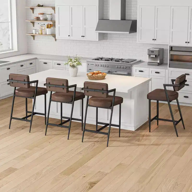 Lot de 2 tabourets de bar à coussins épais, hauteur de comptoir de 68 cm, avec repose-pieds, revêtement en similicuir pour îlot de cuisine ou bar