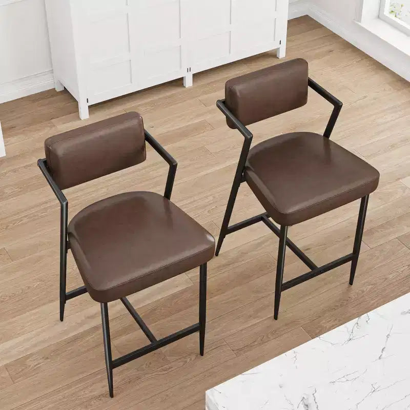 Lot de 2 tabourets de bar à coussins épais, hauteur de comptoir de 68 cm, avec repose-pieds, revêtement en similicuir pour îlot de cuisine ou bar