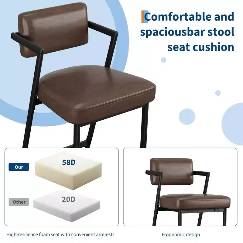 Lot de 2 tabourets de bar à coussins épais, hauteur de comptoir de 68 cm, avec repose-pieds, revêtement en similicuir pour îlot de cuisine ou bar