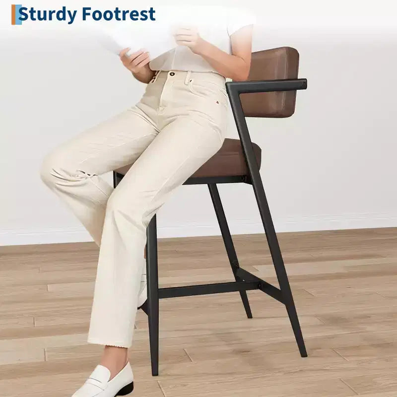 Lot de 2 tabourets de bar à coussins épais, hauteur de comptoir de 68 cm, avec repose-pieds, revêtement en similicuir pour îlot de cuisine ou bar
