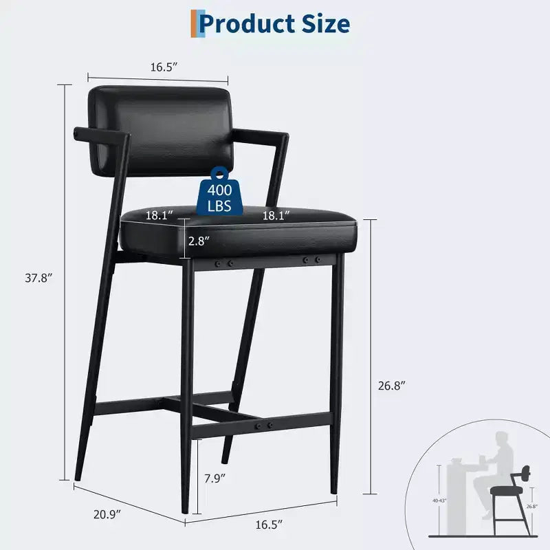 Lot de 2 tabourets de bar à coussins épais, hauteur de comptoir de 68 cm, avec repose-pieds, revêtement en similicuir pour îlot de cuisine ou bar