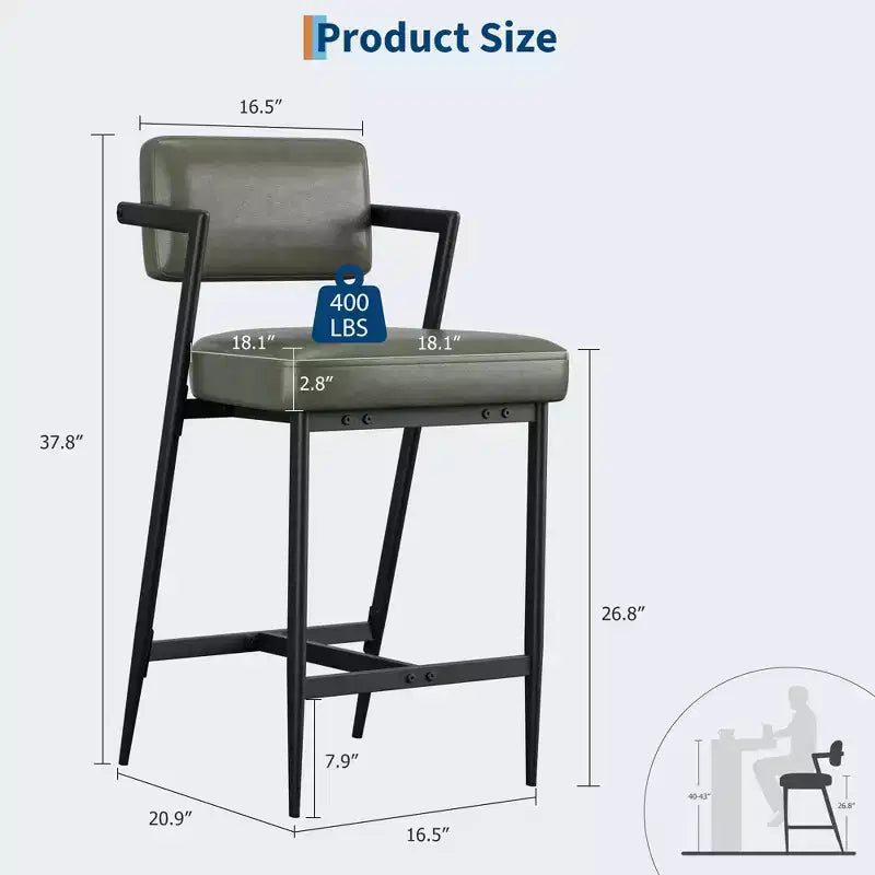Lot de 2 tabourets de bar à coussins épais, hauteur de comptoir de 68 cm, avec repose-pieds, revêtement en similicuir pour îlot de cuisine ou bar