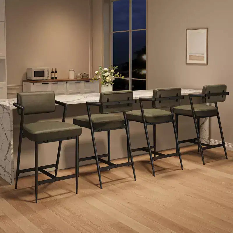 Lot de 2 tabourets de bar à coussins épais, hauteur de comptoir de 68 cm, avec repose-pieds, revêtement en similicuir pour îlot de cuisine ou bar