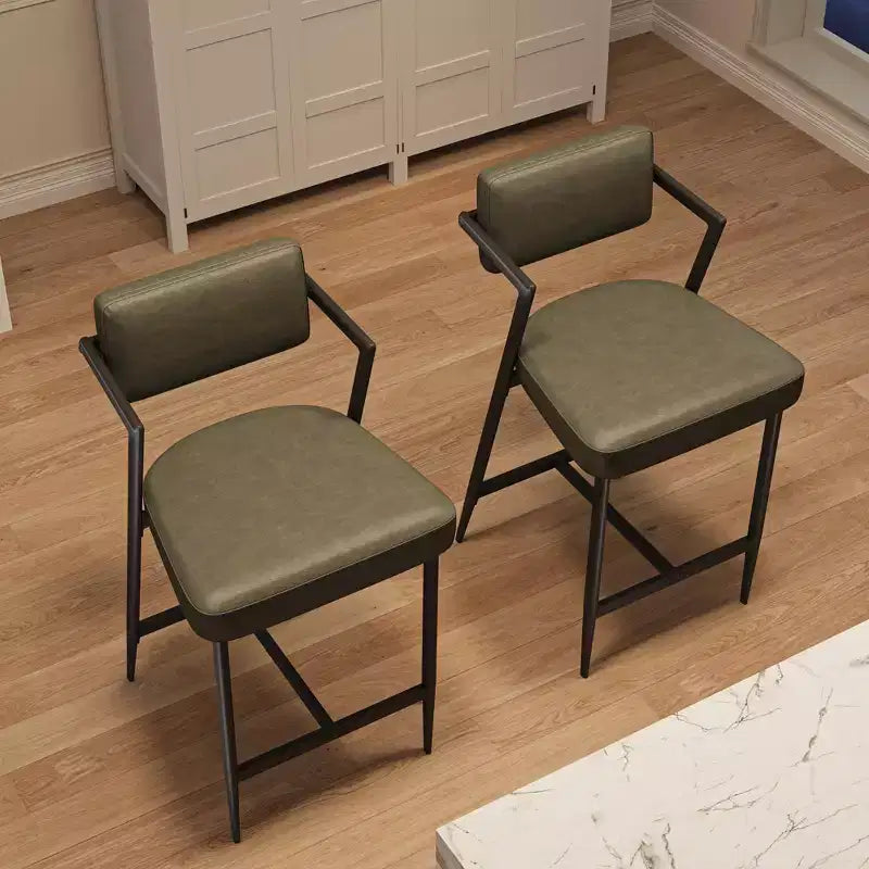 Lot de 2 tabourets de bar à coussins épais, hauteur de comptoir de 68 cm, avec repose-pieds, revêtement en similicuir pour îlot de cuisine ou bar