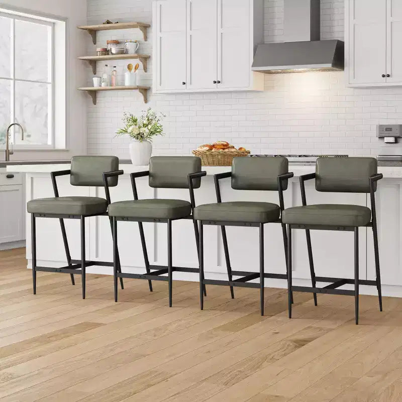 Lot de 2 tabourets de bar à coussins épais, hauteur de comptoir de 68 cm, avec repose-pieds, revêtement en similicuir pour îlot de cuisine ou bar