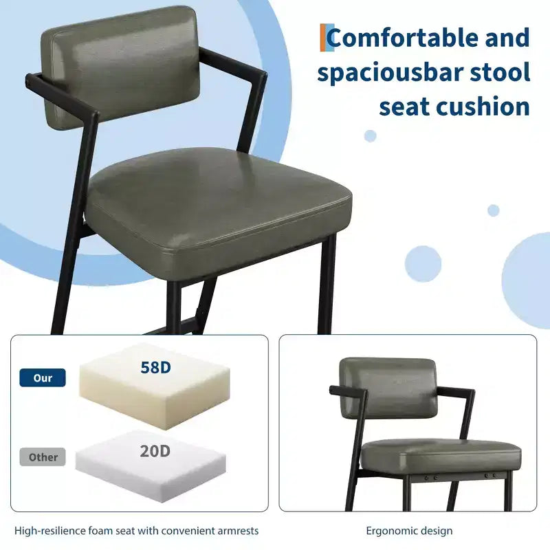 Lot de 2 tabourets de bar à coussins épais, hauteur de comptoir de 68 cm, avec repose-pieds, revêtement en similicuir pour îlot de cuisine ou bar
