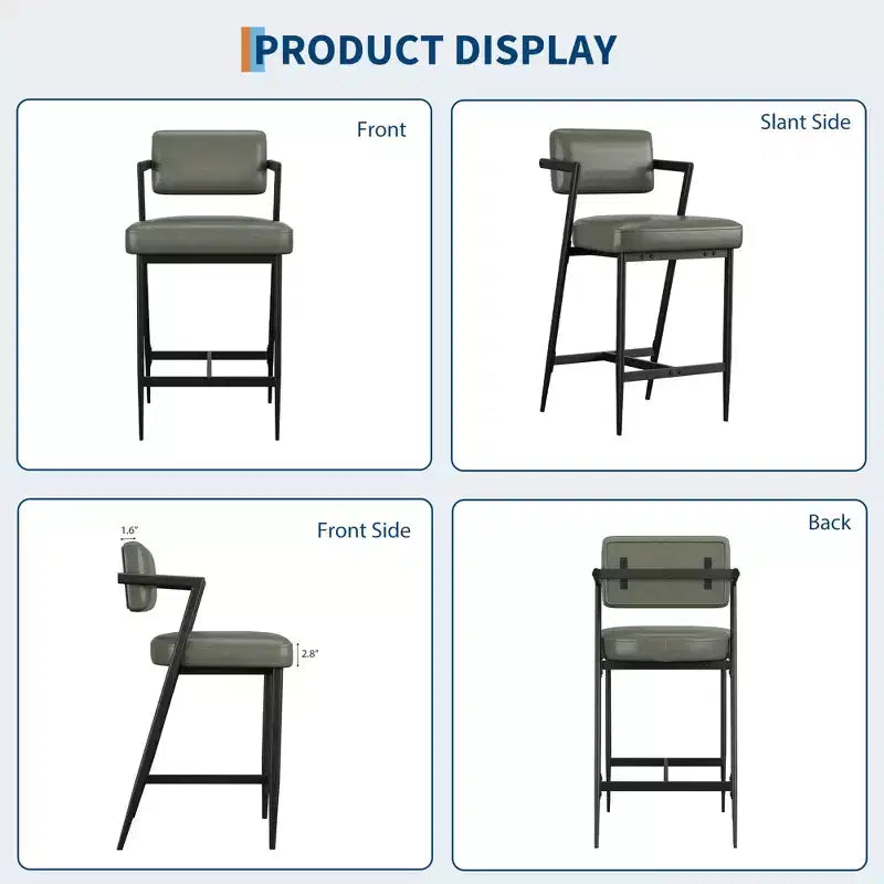 Lot de 2 tabourets de bar à coussins épais, hauteur de comptoir de 68 cm, avec repose-pieds, revêtement en similicuir pour îlot de cuisine ou bar