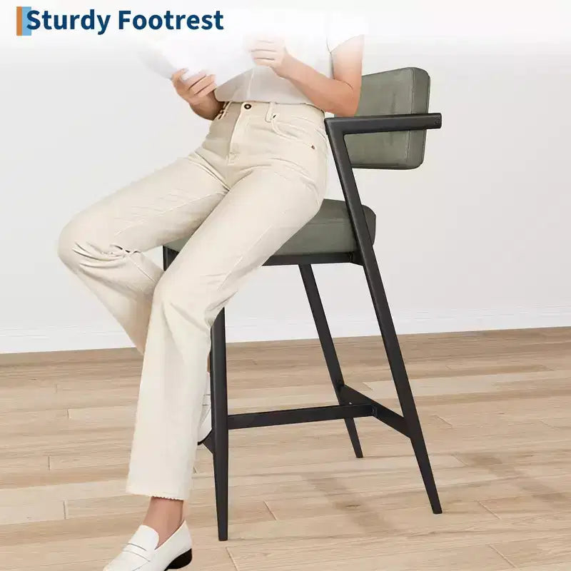 Lot de 2 tabourets de bar à coussins épais, hauteur de comptoir de 68 cm, avec repose-pieds, revêtement en similicuir pour îlot de cuisine ou bar