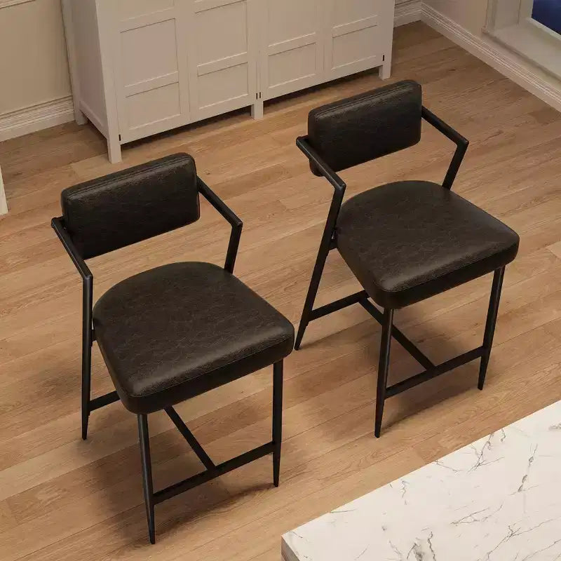Lot de 2 tabourets de bar à coussins épais, hauteur de comptoir de 68 cm, avec repose-pieds, revêtement en similicuir pour îlot de cuisine ou bar
