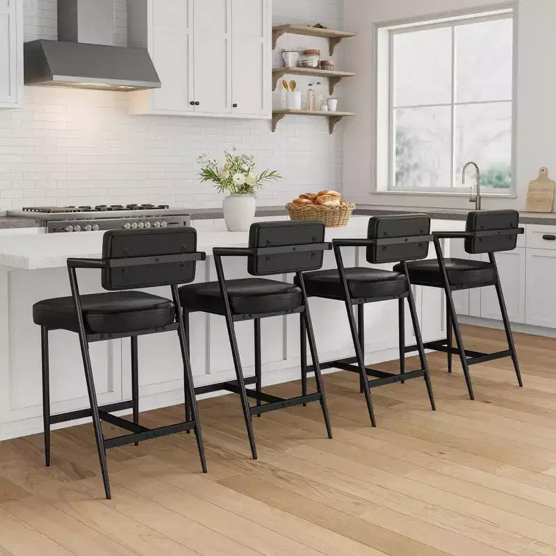 Lot de 2 tabourets de bar à coussins épais, hauteur de comptoir de 68 cm, avec repose-pieds, revêtement en similicuir pour îlot de cuisine ou bar