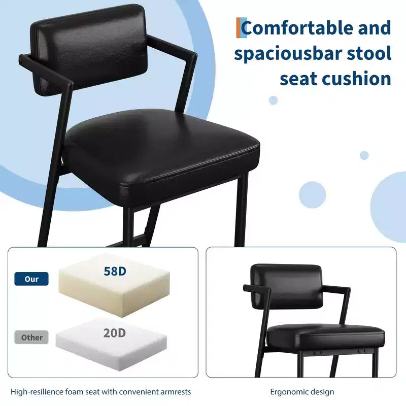Lot de 2 tabourets de bar à coussins épais, hauteur de comptoir de 68 cm, avec repose-pieds, revêtement en similicuir pour îlot de cuisine ou bar