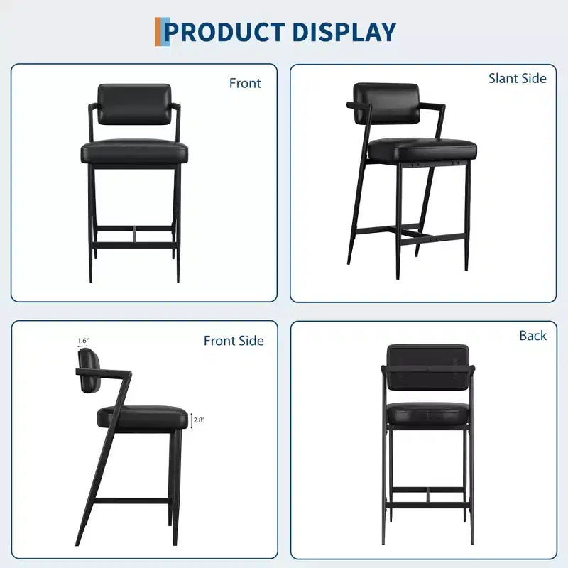 Lot de 2 tabourets de bar à coussins épais, hauteur de comptoir de 68 cm, avec repose-pieds, revêtement en similicuir pour îlot de cuisine ou bar